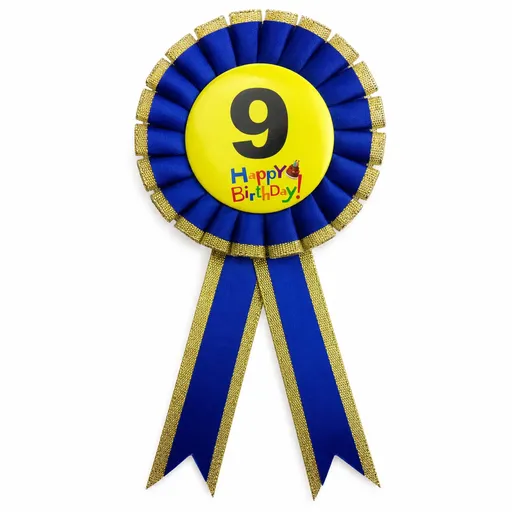Kids Birthday Badge Rosette with Ribbon Party Favour Fancy Dress - Age 9 Blue