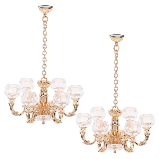 2pcs Dollhouse Chandelier Fake Candles Chandelier Lamp Dollhouse Pendant Light Miniature Candle Lamp Miniature Hanging