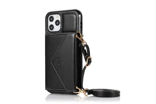 PU Leather Crossbody Phone Case Cover Wallet Card Holder for iPhone 13 Series -Black /iPhone13 6.1