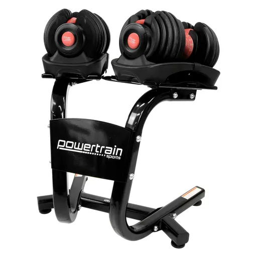 Powertrain 48kg Adjustable Dumbbells Set with Stand, Quick Dial Free Weights for Home Gym Strength Training - Red