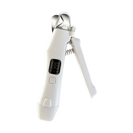 Rechargeable Pet Nail Clippers with LED Light and Display, Stainless Steel Dog and Cat Nail Trimmer with Collection Tray, White