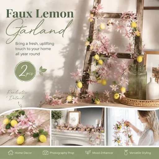 Artificial Lemon Hanging Garland 1.75m 2 Piece Greenery Decor
