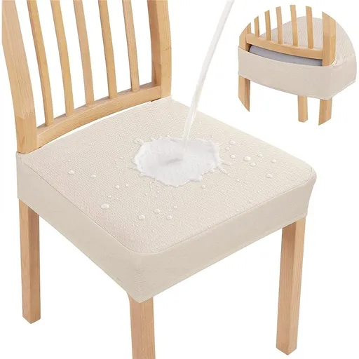 Waterproof Seat Covers for Dining Room Chairs Set of 4, Stretch Jacquard Removable Washable Chair Seat Slipcovers Protector, No Rear Covers, beige（Only chair covers）