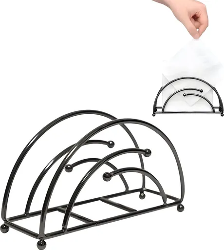 Napkin Holder - Napkin Holder - Vertical Napkin Holder - Metal - 17x5.5x9.5cm - Prevents Getting Wet - Half Circle - Napkin Accessories - Home Decor - Glossy Black - Suitable For Coffee Shops, Living Rooms, Hotels, Restaurants - Durable