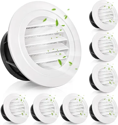 8 Pack Air Vent Round, 4 Inch Air Soffit Vent, ABS Louver Vent Cover with Built-in Fly Screen Mesh, Ceiling Louver Grille Cover for Garage, Bathroom, Kitchen, Office, Home Ventilation