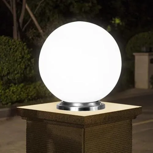 25cm Diameter Solar Globe Post Lights Lamp Post Light Fixture Modern Pillar Outside Lighting Auto On/Off White Acrylic Ball Lamp Post Light Fixture, Waterproof Solar Lights for Outside Garden Porch - White - Size 25cm