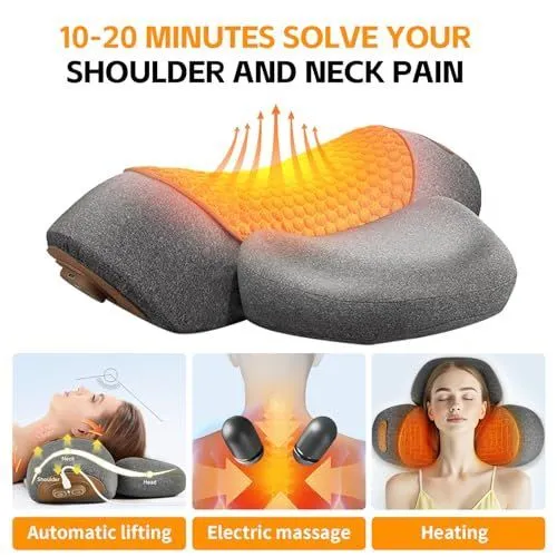 3-in-1 Neck Massager Pillow, Neck Massager for Pain Relief Deep Tissue, Massage Pillow with Heat, Vibration & Airbag Traction, 3D Ergonomic Cervical Hump Corrector Massage for Home Office