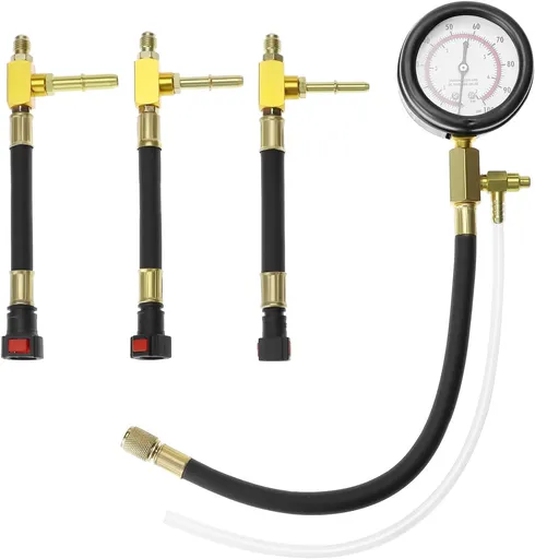 Universal Fuel Pressure Test Kit, Dual Scale Gauge (0-7 bar/0-100 psi) with Multiple Adapter Sizes, Brass Connectors