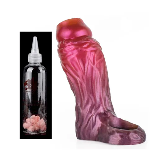 House Of Dasein Fantasy Ribbed Dildo Open-Ended Sheath Silicone Penis Sleeve Men Cock Enlargement - Large - Style A With Lubricant