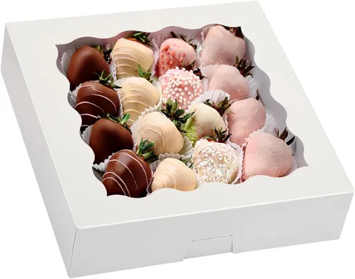35pcs Bakery Boxes, 10x10x2.5 Inches Auto-Popup Cookie Boxes with Window for Pie, Cookie Cake, Treats, Pastries, Chocolate Covered Strawberries