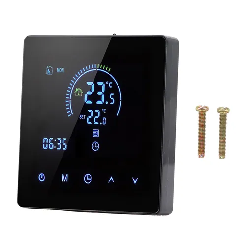 3A Smart Thermostat Intelligent Touch Color Screen LCD Display Thermostat Water Heating Boiler for Home Office Shopping Mall Store Black Regular Model
