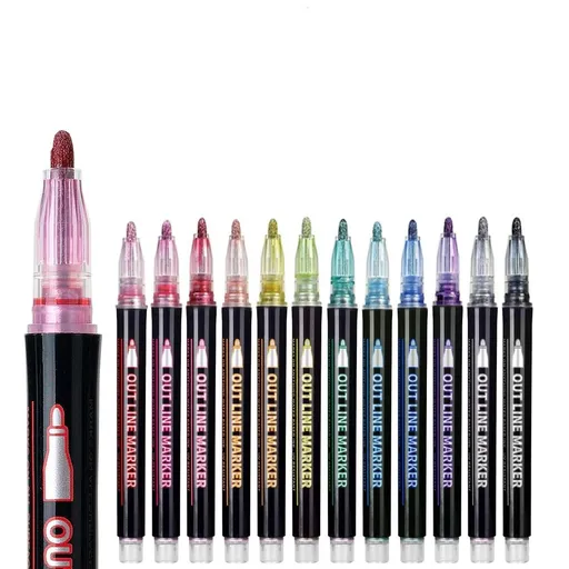 12pcs Markers Outline Pens, Gifts for Teen Girl Girls Trendy Stuff, 12 Colors Metallic Marker Pens for Drawing, School Art Supplies