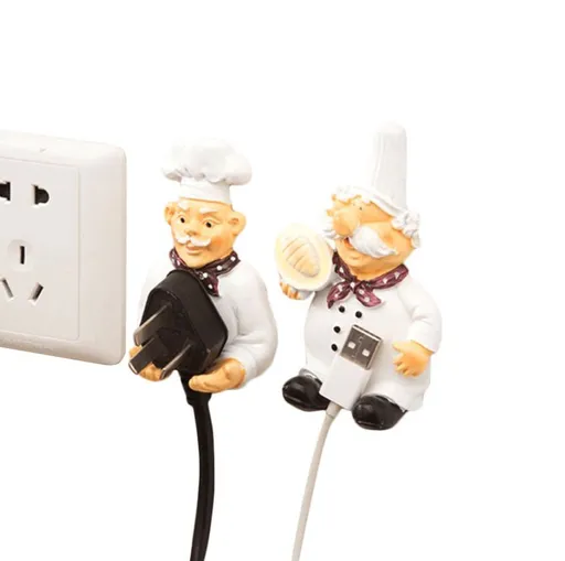 Pack of 2 Cute Power Plug Hook Hold Cook Fat Chef Wall Decor Organiser for Home, Kitchen, Garden, Garage Organizing