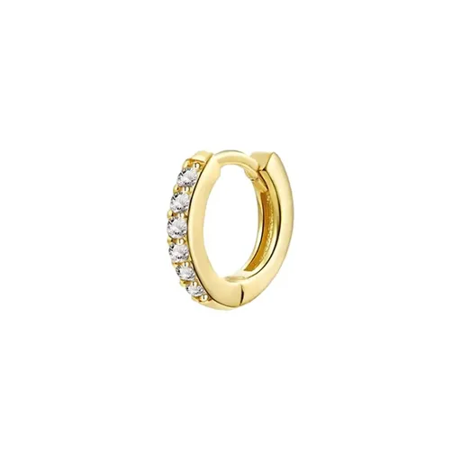 925 Sterling Silver Gold Rings Plated Cubic Crystal Cuff Huggie Hoop Earrings Au - Gold-Clear Crystal