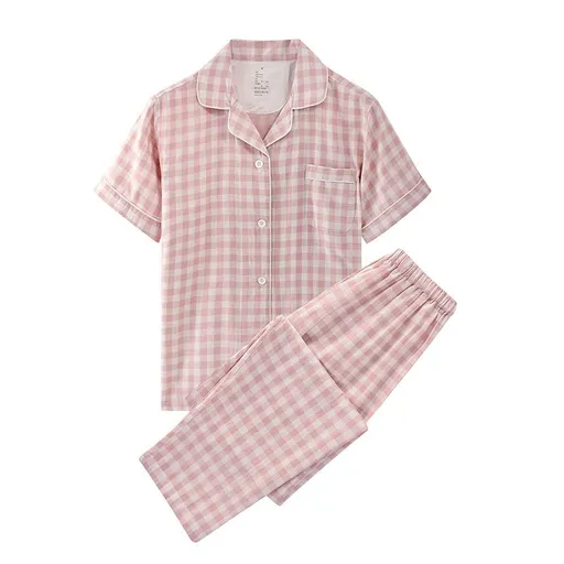 Cotton Short Sleeve Japanese Leisure Sleep Shorts Set Women's Pink Pad-Short Sleeve Pants XL