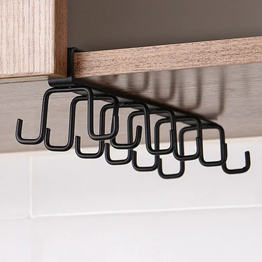 Under Cabinet Storage Mug Hooks, Under Cabinet Utensil Holder Hanger Hook, Double Sided Utensil Racks Mug Holder, Black, 27.4 x 8.5 x 7.5 cm
