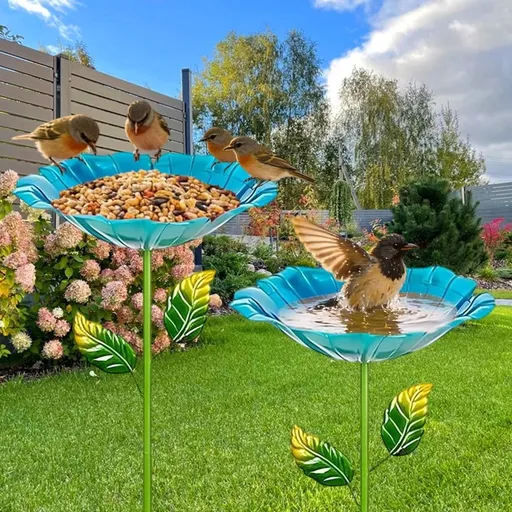 Vintage Floral Metal Bird Bath & Bee Watering Station, Sturdy Iron, Weather-Resistant, Easy to Assemble, Ideal for Bird Watching & Pollinator Care, A|Green