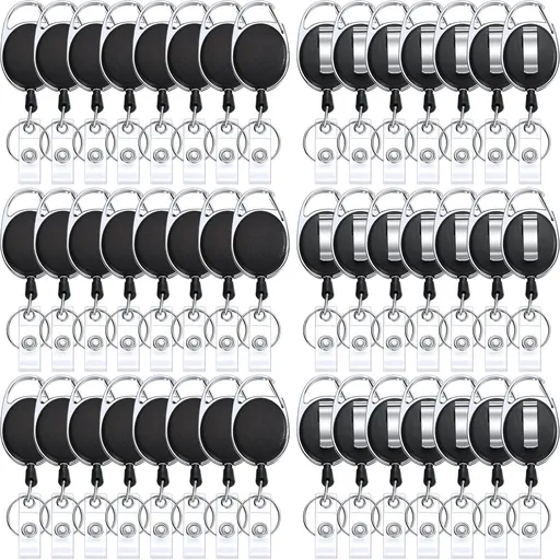 50 Pcs Heavy Duty Retractable Badge Reels Batch ID Badge Holder Retractable Clip Bulk Key Holder with Ring for Office Worker Employee, Doctor Nurse Gifts (Black)