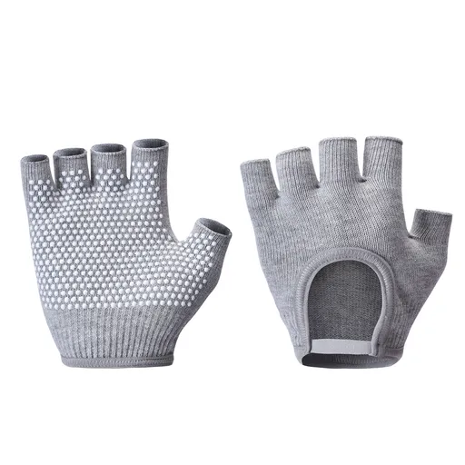 Grey 2-Pack Women's Non-Slip Yoga Gloves - Open Back Half Finger Cotton Stretchy Grip Gloves for Aerial Yoga, Pilates, and Fitness