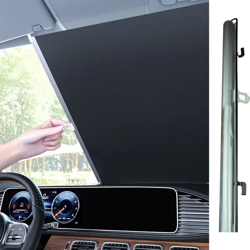 Car Sunshade Automatic Rolling Shutter Sun Protection Heat Insulation Retractable Car Window Curtain with Suction Cups for Windshield Front Rear