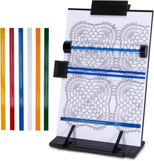 Knitting Pattern Holder with 6 Color Replacement Magnets 1 Magnifying Ruler,Cross Stitch Supplies and Accessories for Crafts Work, 12" L x 8.4" W