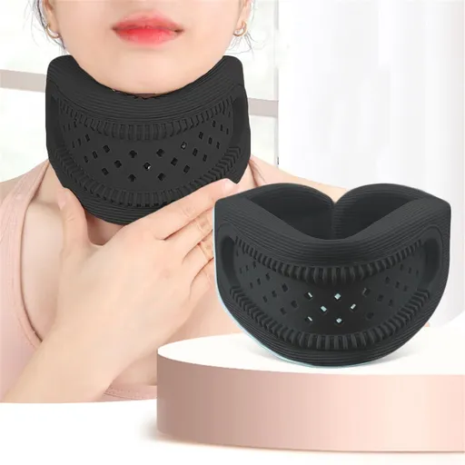 Neck Brace for Pain and Support, Soft Cervical Collar for Sleeping Adjustable Foam Neck Protector Wrap, Neck Traction Device, Keep Vertebrae Stable and Aligned, Cervical Spine Pressure Relief - Black - Size 48cm