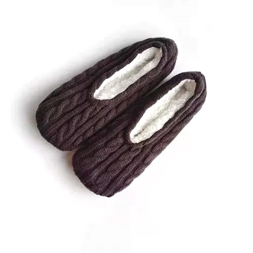 1Pairs Womens Thick & Warm Slipper Socks with Non Slip Grippers - House Socks,light pink dark grey