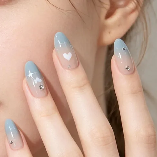 24pcsGlossy Ombre Press-On Nails for Chic Daily Wear & Special Occasions (blue)
