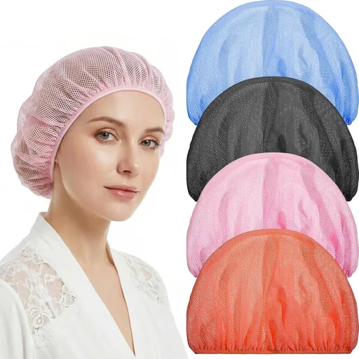 4 Pack Mesh Sleep Bonnets for Women, Breathable Elastic Hair Nets, Pink Blue Orange Black