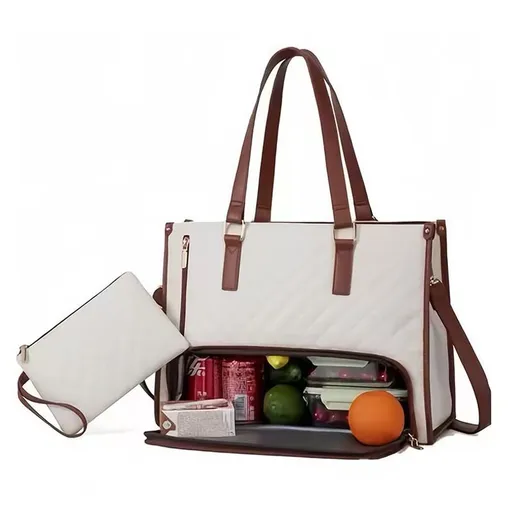 2 in 1 Lunch Laptop Tote Bag 15.6 Work Bags for Women Teacher Nurse Casual - White