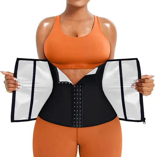 Silver Ion Sauna Waist Trainer for Women(Size 3XL) - 2-in-1 Zipper and Hook/Eye Sweat-Wicking Sports Girdle, Postpartum Fitness Shapewear