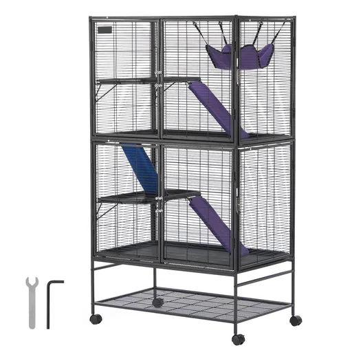 64.6" Metal Small Animal Cage 4-Tier Rolling Ferret Cage with Tray 3 Ramps