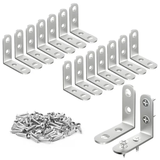 16pc Corner Brace , Heavy Duty Brackets for Shelves and Wood, Stainless Steel Right Angle Bracket with Screws