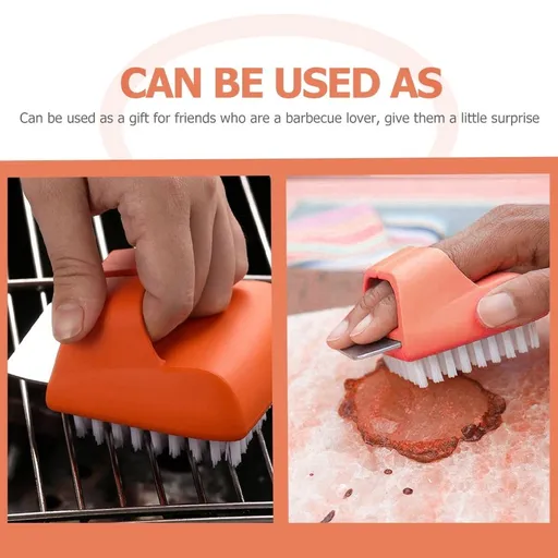 Grill Brush, Stainless Steel and Nylon, Orange, Compact, Lightweight, Bbq Accessories