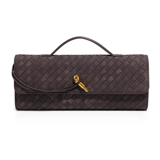 Woven Baguette Handbag Elegant Design Compact Size Coffee Brown
