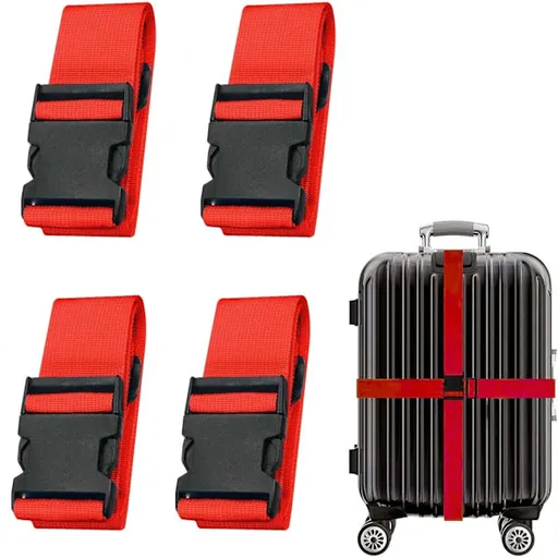 Suitcase 4-piece Luggage Strap Luggage Strap Set Cross Luggage Strap Adjustable Suitcase Strap Buckle Suitcase Strap RED