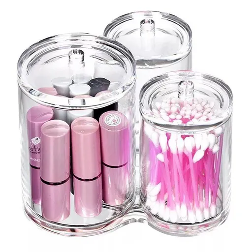 Clear Acrylic Cotton Swab Holder Preminm Quality Round Container Cotton Pad Organize Case for Make Up Brush Clear Apothecary