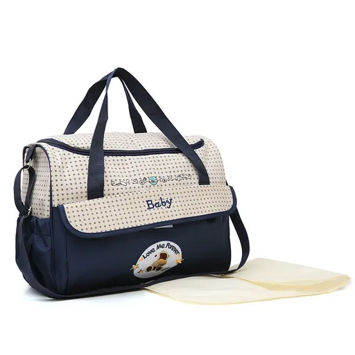 Large Capacity Cartoon Bear Mommy Bag Stylish Functional Diaper Bag 40cm Dark Blue