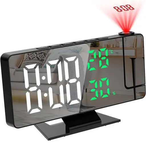 Digital Projection Alarm Clock with Temperature and Humidity Display, white LED Display，The Projection That can be Turned.