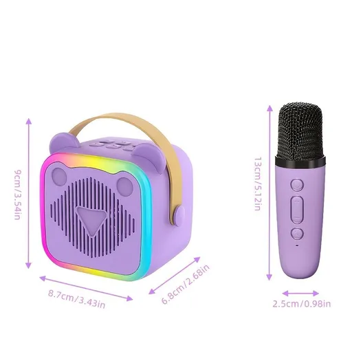 Mini Cat Ear Karaoke Machine Wireless Microphones USB Rechargeable RGB Party - Purple - Size 01