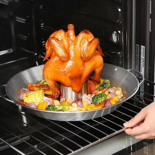 Stainless Steel Chicken Roaster Rack with Removable Turkey Roasting Pan | Vertical Poultry Roaster for Oven Grill | Metal Rotisserie Style Chicken Holder for Outdoor Picnic Camping Kitchen