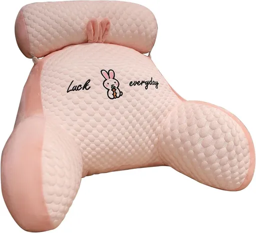 Reading Pillow for Kid Or Adult Large Back Pillow for Sitting Up in Bed Detachable Neck Roll with Arms Large Bed Rest Pillow Back Pillow for Sitting in Bed Watching TV Reading - Pink - Size 70*50CM