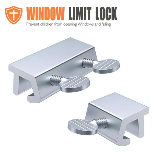 Adjustable Window Limit Lock for Sliding and Single-Hung Windows, Stainless Steel Security Stopper for Child and Pet Safety, No-Drill Installation (Double-knob model)