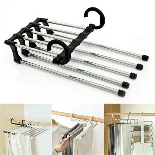 5 Clothes Hangers for Pants with Connection Hook, Black