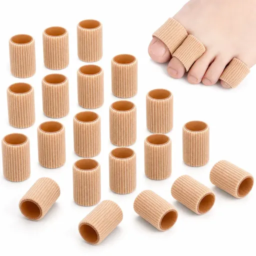 27 Pack Soft Gel Toe Cushion Tubes, Corn Blister and Callus Protectors for Toes and Fingers, Soft Sleeve Set, Beige