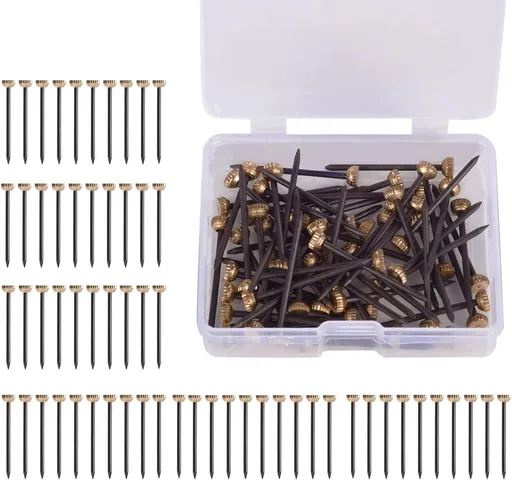 60Pcs Picture Hanging Nails 30 Lbs Brass Head Nails for Hanging, Picture Hanger Pins, Heavy Duty Nail Hook with Storage Box for Photo Frame, Wood Wall Hanging