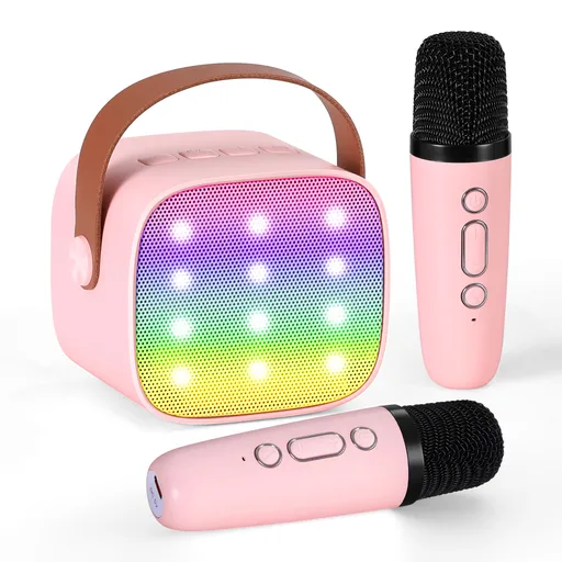 Alpha Mini Portable Karaoke Machine for Adults Kids with 2 Wireless Microphones