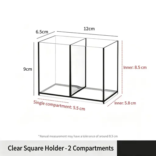 Clear Square Makeup Holder, 2 Compartments Acrylic Storage Tube For Lipstick & Cosmetic Tools