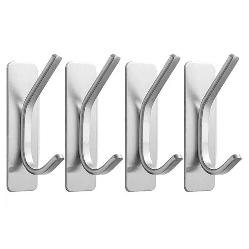 4pcs Stainless Steel Adhesive Hook Towel Hook Bathroom Kitchen Door Coat Hook - Silver