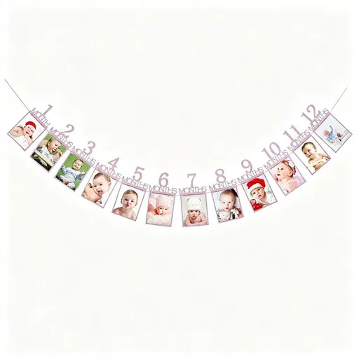 1-12 Month Baby Milestone Photo Garland, First-Year Picture Display Banner, Pink